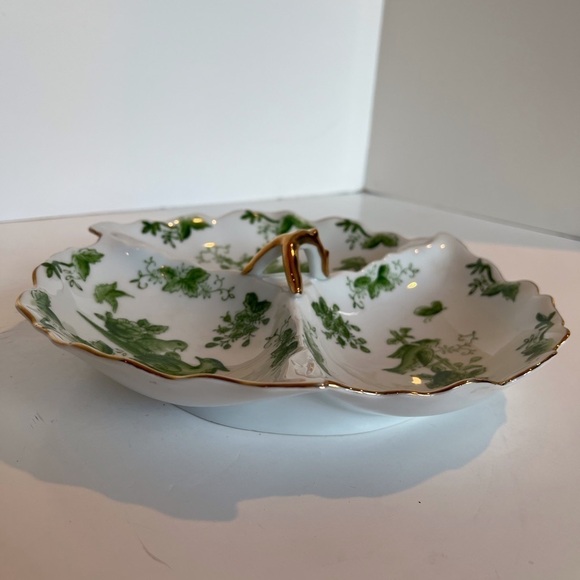 Divided White China Dish with Green Bird and Floral Designs - Picture 2 of 9